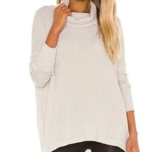 Free People Split Back Cream Cowl Neck Sweater
